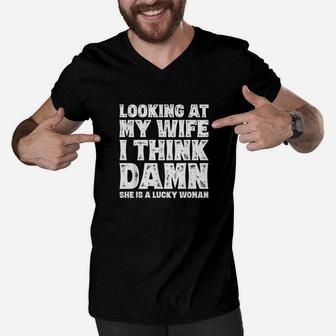 Funny Dad Joke Quote Gift Husband Father From Wife Men V-Neck Tshirt - Seseable