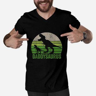 Funny Daddy Dinosaurdaddysaurus Fathers Day Men V-Neck Tshirt - Seseable