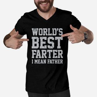 Funny Dads Worlds Best Farter I Mean Father Men V-Neck Tshirt - Seseable
