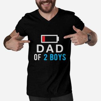Funny Fathers Day Dad Of 2 Boys Idea Men V-Neck Tshirt - Seseable