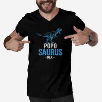 Funny Fathers Day Gift For Grandpa Popo Saurus Rex Premium Men V-Neck Tshirt - Seseable