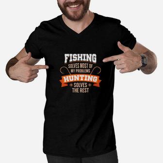 Funny Hunting Fishing Dad Grandpa Gift Men V-Neck Tshirt - Seseable