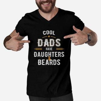 Funny Papa Gift Cool Dads Have Daughters And Beards Men V-Neck Tshirt - Seseable