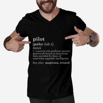 Funny Pilot Definition Dad Fathers Day Gift Men V-Neck Tshirt - Seseable