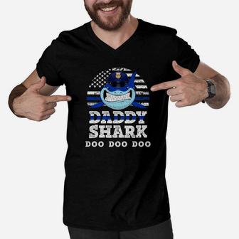 Funny Police Shark Blue Shirts Proud Job For Daddy Men V-Neck Tshirt - Seseable
