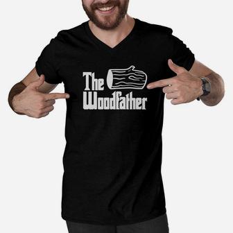 Funny The Woodfather Fathers Day Woodworker Carpenter Dad Premium Men V-Neck Tshirt - Seseable