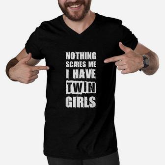 Funny Twin Daughter Mom Of Twins Dad Of Twins Men V-Neck Tshirt - Seseable