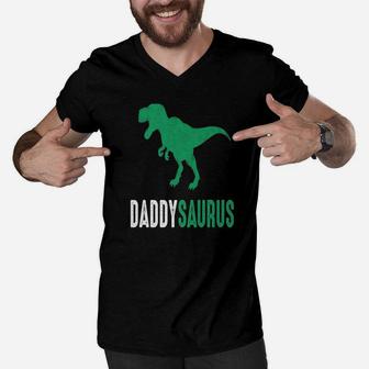 Fuuny Daddy Saurus Dinosaur Men V-Neck Tshirt - Seseable