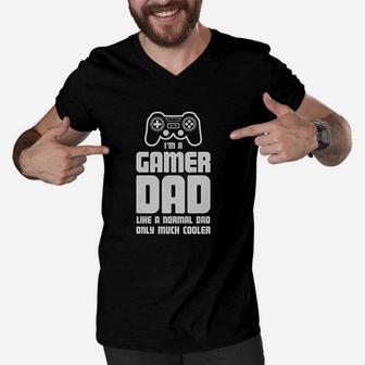 Gamer Dad Father Cool Dads Gaming Men V-Neck Tshirt - Seseable