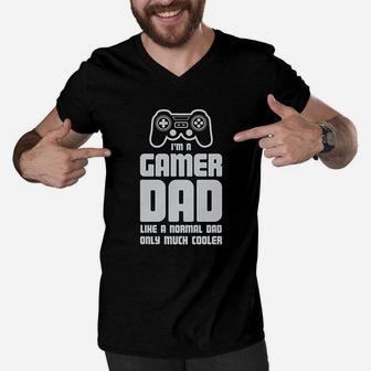 Gamer Dad Gift For Father Cool Dads Gaming Men V-Neck Tshirt - Seseable