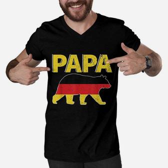 Germany Flag Papa Bear German Dad Fathes Day Men V-Neck Tshirt - Seseable