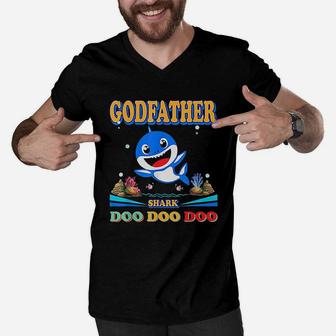 Godfather Shark Doo Doo, best christmas gifts for dad Men V-Neck Tshirt - Seseable