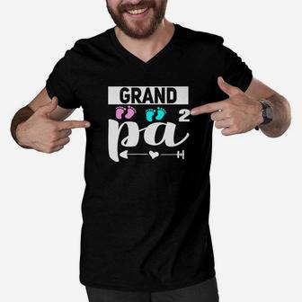Grand Papa Squared X2 Promoted Grandpa Again Gift Men V-Neck Tshirt - Seseable
