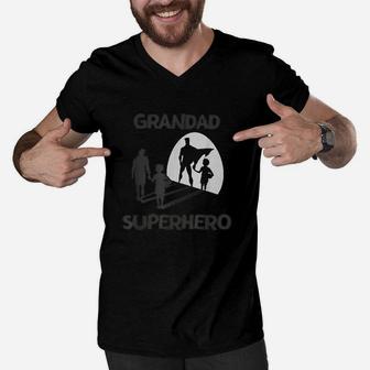 Grandad Superhero Cool Grandfather Gift Granpa Men V-Neck Tshirt - Seseable
