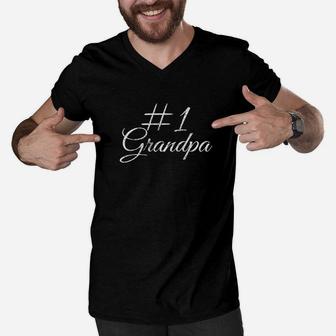 Grandfather Number One Grandpa Fathers Day Gift Premium Men V-Neck Tshirt - Seseable