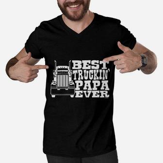 Grandpa Gift Papa Best Trucking Ever Truck Driver Men V-Neck Tshirt - Seseable