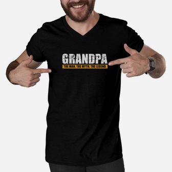 Grandpa Man Myth Legend Grandad Father Dad Daddy Shirt Men V-Neck Tshirt - Seseable