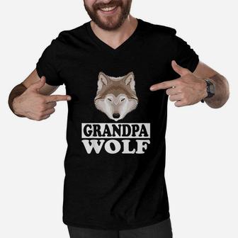 Grandpa Wolf Grandfather Gift, best christmas gifts for dad Men V-Neck Tshirt - Seseable