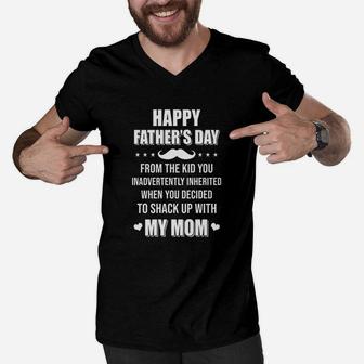 Happy Fathers Day From The Kid Bonus Step Dad Gift Men V-Neck Tshirt - Seseable