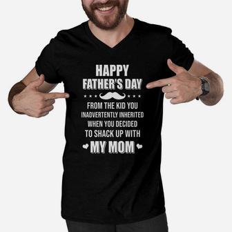Happy Fathers Day From The Kid Bonus Step Dad Men V-Neck Tshirt - Seseable