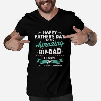 Happy Fathers Day To My Amazing Step Dad Gifts Men V-Neck Tshirt - Seseable