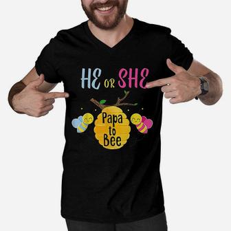 He Or She Papa To Be Gender Reveal Men V-Neck Tshirt - Seseable