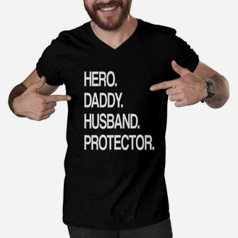 Hero Daddy Husband Protector, best christmas gifts for dad Men V-Neck Tshirt - Seseable