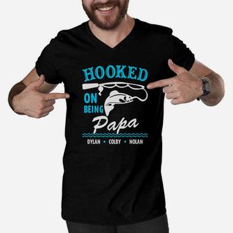Hooked On Being Papa, best christmas gifts for dad Men V-Neck Tshirt - Seseable