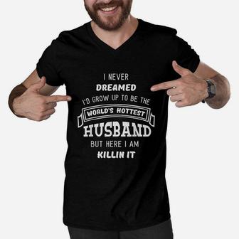 Hottest Husband Cute Funny Fathers Day Gift From Wife Men V-Neck Tshirt - Seseable