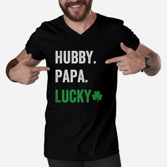 Hubby Papa Lucky Dad St Patricks Day Shirt Men V-Neck Tshirt - Seseable