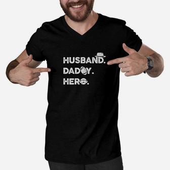 Husband Daddy Hero, best christmas gifts for dad Men V-Neck Tshirt - Seseable