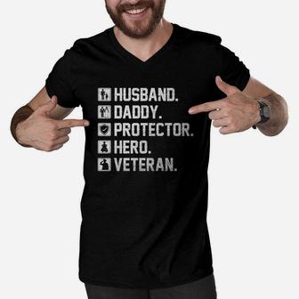 Husband Daddy Protector Hero Veteran Shirt Gift For Dad Men V-Neck Tshirt - Seseable