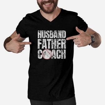 Husband Father Baseball Coach Fathers Day Premium Men V-Neck Tshirt - Seseable