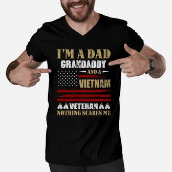 I Am A Dad Grandaddy And A Vietnam Veteran Nothing Scares Me Proud National Vietnam War Veterans Day Men V-Neck Tshirt - Seseable