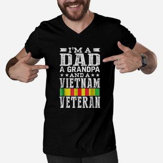 I Am A Dad Grandpa And Vietnam Veteran Father Day Men V-Neck Tshirt - Seseable