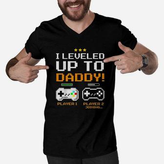 I Leveled Up To Daddy New Dad Gamer Men V-Neck Tshirt - Seseable