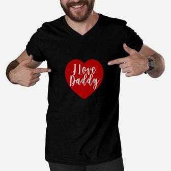 I Love Daddy Valentines Day Shirt Kids Girls Boys Cute Men V-Neck Tshirt - Seseable