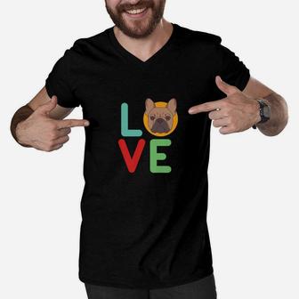 I Love French Bulldog Dog Lover Puppies Mom And Dad Men V-Neck Tshirt - Seseable