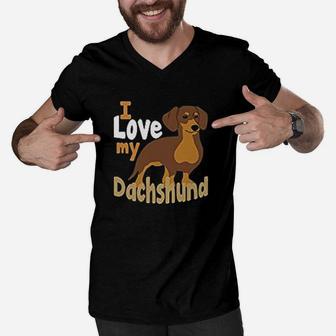 I Love My Dachshund Dachshund Father Men V-Neck Tshirt - Seseable
