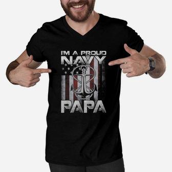 I m A Proud Navy Papa Patriotic Sailor Usa Flag Shirt Men V-Neck Tshirt - Seseable