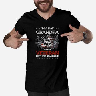 Im A Dad Grandpa Veteran Fathers Day Shirts Premium Men V-Neck Tshirt - Seseable