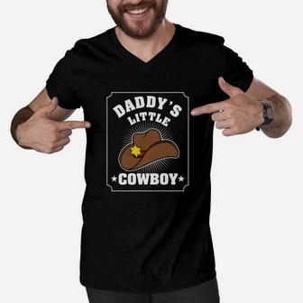 Kids Cowboy Rodeo Boys Daddys Little Cowboy Horse Men V-Neck Tshirt - Seseable