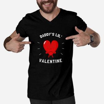 Kids Kids Valentines Day Daddys Little Valentine Men V-Neck Tshirt - Seseable