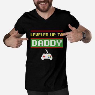 Leveled Up To Daddy Gamer, best christmas gifts for dad Men V-Neck Tshirt - Seseable