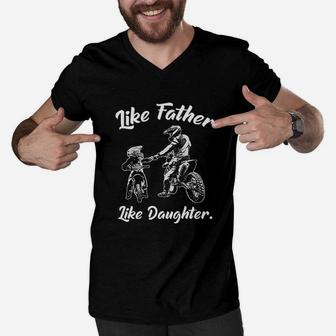 Like Father Like Daughter Cute Fist Pump Dirt Bike Motocross Men V-Neck Tshirt - Seseable