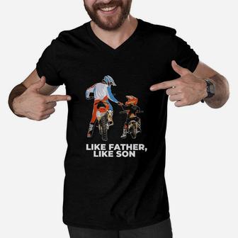 Like Father Like Son Funny Motocross Dirt Bike Men V-Neck Tshirt - Seseable