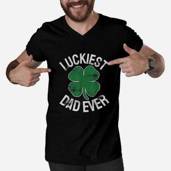 Luckiest Dad Irish Men V-Neck Tshirt - Seseable