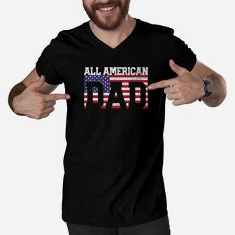 Mens American Flag Dad Mens Fathers Day 4th Of July Shirt Gift Men V-Neck Tshirt - Seseable