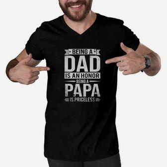 Mens Being A Dad Is An Honor Being A Grandpa Is Priceless Shirt Premium Men V-Neck Tshirt - Seseable