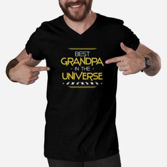 Mens Best Grandpa In The Universe Fathers Day Gifts Space Kids Premium Men V-Neck Tshirt - Seseable
